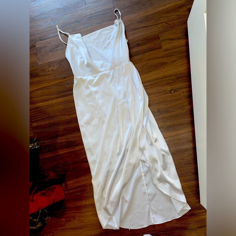 Silvery satin spaghetti strap dress